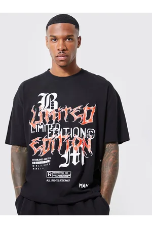 Boohoo Limited Edition Gothic Print Drop-Shoulder Sleeves Pure Cotton Oversized T-shirt