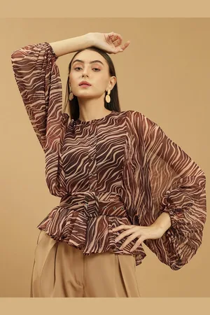 BEATNIK Animal Skin Printed Kimono Sleeve Belted Regular Top