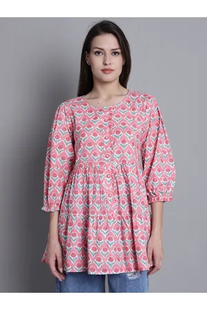 Rajnandini Floral Print Puff Sleeve Pure Cotton Top