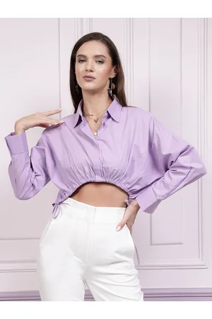 ATHENA Purple Batwing Sleeves Cotton Shirt Style Crop Top