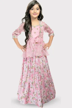 Tiny Kingdom Girls Embroidered Thread Work Silk Ready to Wear Lehenga & Blouse & Jacket