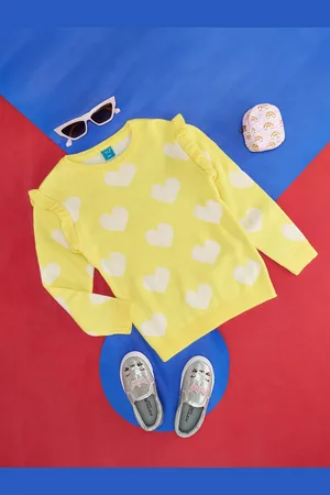 Pantaloons Girls Conversational Printed Round Neck Cotton Pullover Sweater