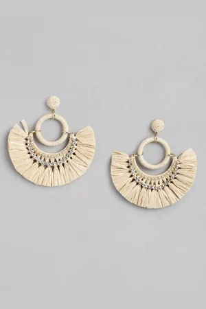 Forever New Zena Weave Raffia Circular Artificial Stones Studded Drop Earrings