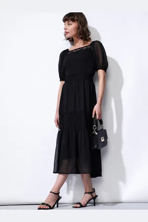 VERO MODA Square Neck Puff Sleeve Lace Inserts Fit & Flare Midi Dress