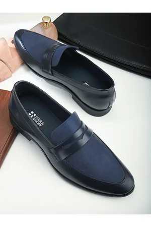 HERE&NOW Men Navy Blue Round Toe Suede Formal Loafers