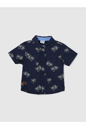 Max Collection Boys Conversational Printed Spread Collar Short Sleeves Cotton Casual Shirt