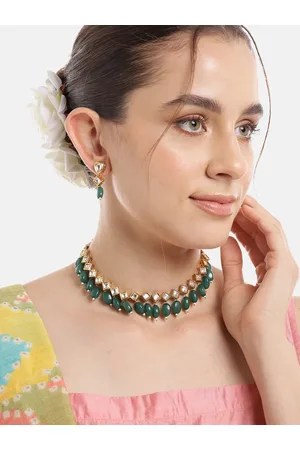 Anouk Women Gold-Plated Kundan Studded Choker Necklace with Earrings