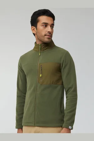 XYXX Men Regular Fit Colorblock Olive Green Winter Fleece Jacket