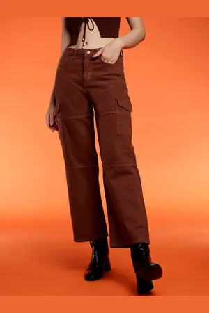 Belliskey Women Relaxed Fit High-Rise Clean Look Denim Cargo Jeans