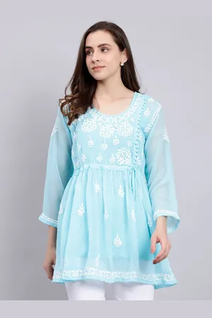 Seva Chikan Ethnic Motifs Embroidered Chikankari A-Line Kurti With Slip