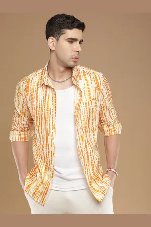 Sangria Orange Comfort Tie & Dye Printed Cotton Casual Shirt