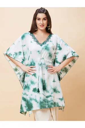 Globus Tie & Dye V-Neck Kimono Sleeve Cotton Kaftan Kurta