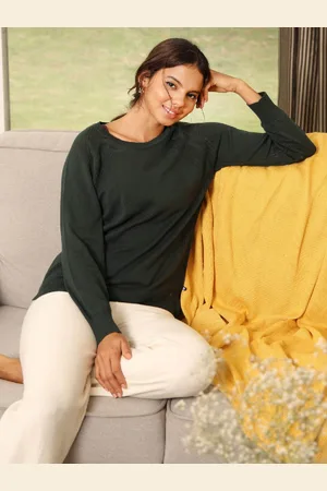 BlissClub Round Neck Raglan Sleeve Pure Cotton Knitted Top