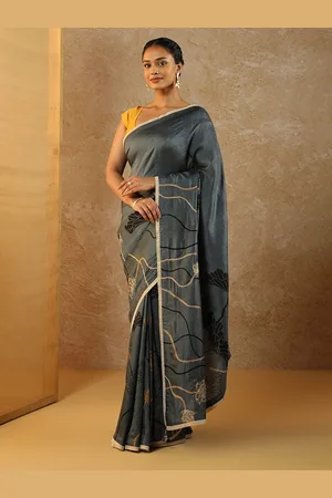 Taneira Floral Printed Embroidered Zari Pure Silk Saree