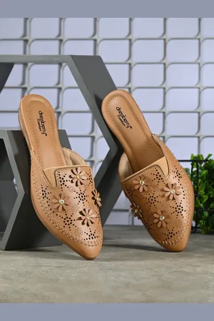 DressBerry Beige Embellished Pointed Toe Mules