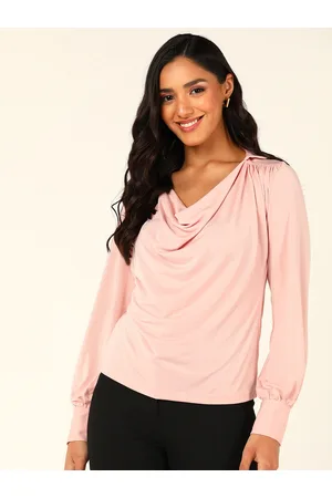 Mast & Harbour Peach-Coloured Cowl Neck Cuffed Sleeves Regular Top