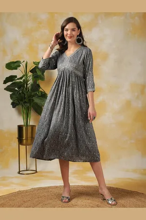 Rangita Floral Printed A-Line Midi Ethnic Dress