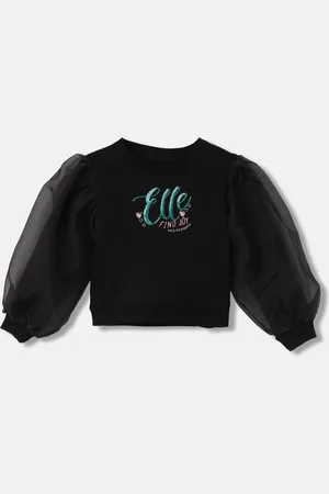 Elle Girls Typography printed Puff Sleeve Cotton Pullover Sweatshirt
