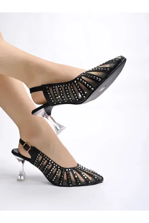 Shoetopia Embellished Pointed Toe Kitten Pumps