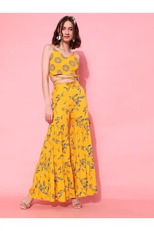indo street Yellow Printed Top with Palazzos Co-Ords Set