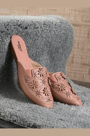 DressBerry Round Toe Textured Mules With Laser Cuts