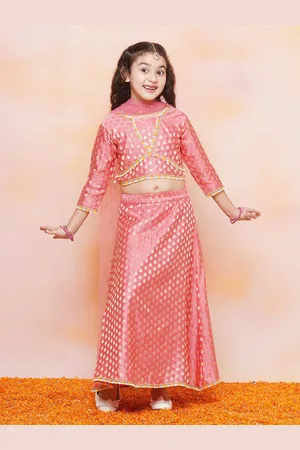 AJ DEZINES Girls Woven Design Zari Satin Ready To Wear Lehenga & Blouse With Dupatta