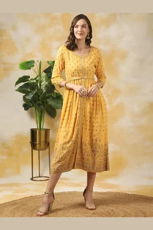 Rangita Floral Printed Sequined A-Line Midi Ethnic Dress