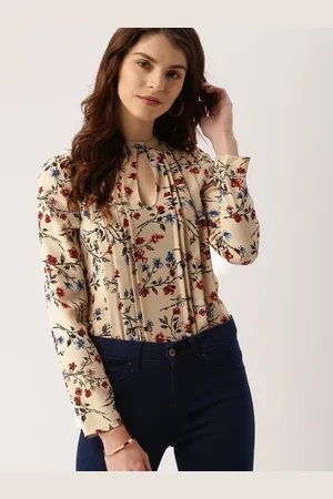 all about you Women Beige & Rust Red Floral Printed Top