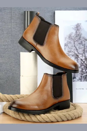 SHOZANIA Men Mid Top Leather Chelsea Boots
