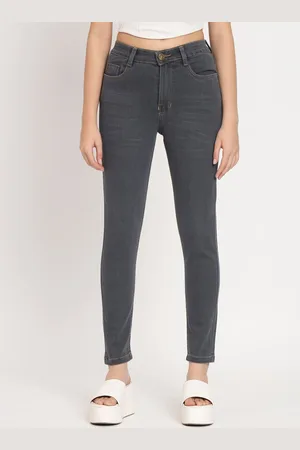 AngelFab Women Jean Skinny Fit Clean Look Cropped Cotton Jeans