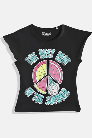 Eteenz Girls Typography Printed & Glitter Embellished Pure Cotton T-shirt