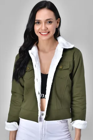 Funday Fashion Spread Collar Cotton Denim Jacket With Faux Fur Trim
