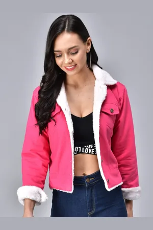 Funday Fashion Spread Collar Cotton Denim Jacket With Faux Fur Trim