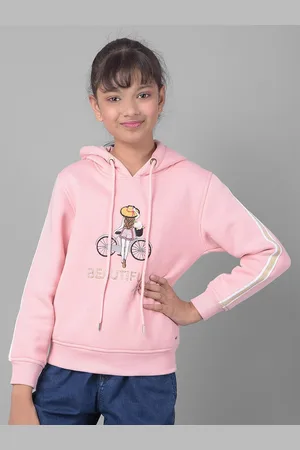 Crimsoune Club Girls Graphic Printed Embellished Ribbed Hooded Pullover Sweatshirt
