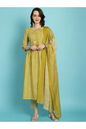 Rajnandini Bandhani Printed Tie Up Neck Kurta with Trousers & Dupatta
