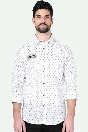 FRENCH CROWN Standard Micro Ditsy Spread Collar Long Sleeve Linen Casual Shirt