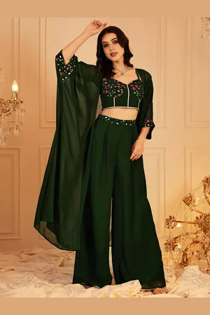 indo street Embellished Indo Fusion Top & Palazzos With Shrug