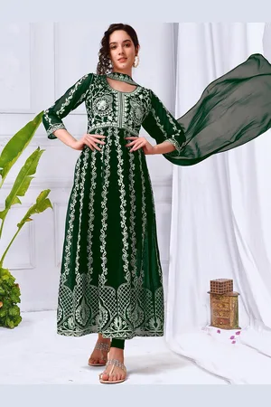 HERE&NOW Thread Work Georgette Anarkali Kurta With Dupatta