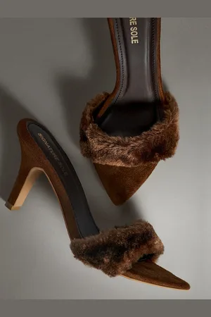 Signature Open Toe Fur Slim Heels