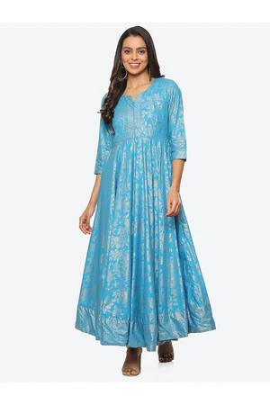 Biba Floral Printed Notch Neck Maxi Dress