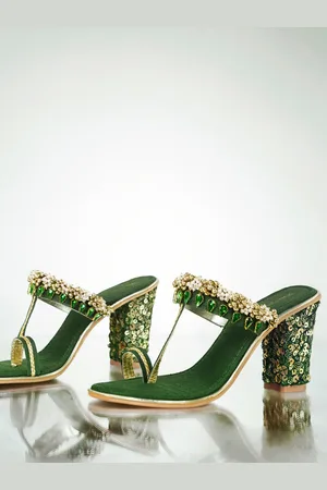 Signature Ethnic Embellished One Toe Block Heels