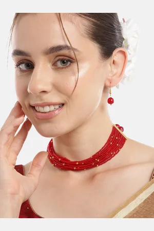 Anouk Women Gold-Plated Onyx Studded Choker Necklace with Earrings