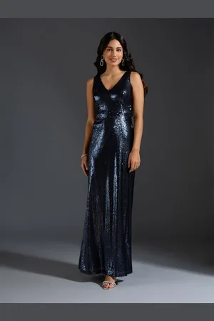 20Dresses Navy Blue Embellished V-neck Sleeveless Sequinned Maxi Dress