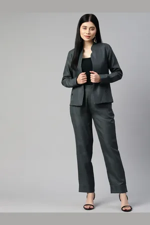 Cottinfab Women Solid Blazer with Trousers Co-ord Sets