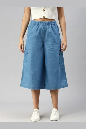De Moza Women Relaxed Loose Fit High-Rise Cotton Culottes Trousers