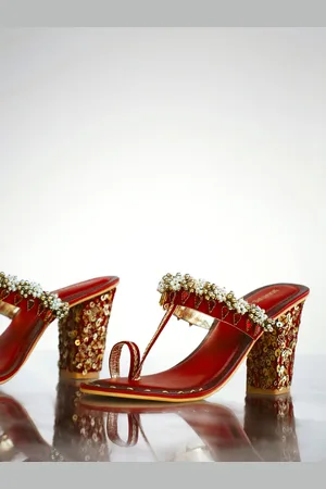Signature Ethnic Embellished One Toe Block Heels