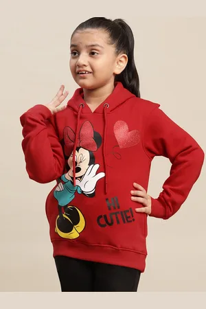 Kidsville Girls Mickey & Friends Printed Hooded Cotton Sweatshirt