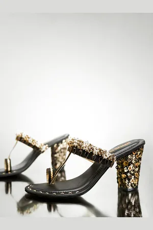 Signature Ethnic Embellished One Toe Block Heels