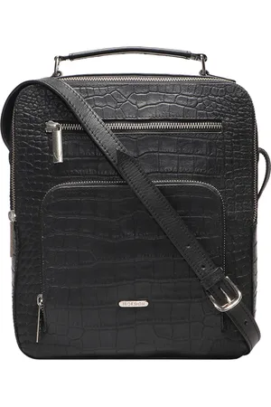 Hidesign Men Black Textured Leather Messenger Bag