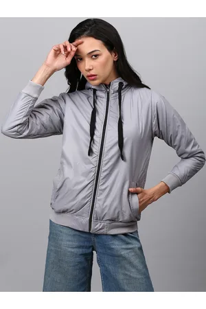 Campus Women Grey Windcheater Outdoor Bomber Jacket